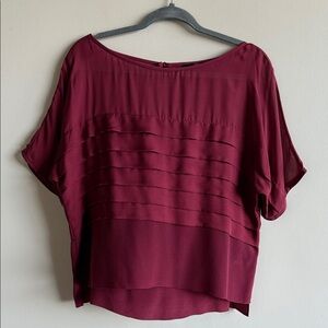 NWOT Tibi Silk Burgundy Pleated Women's Blouse Size 12